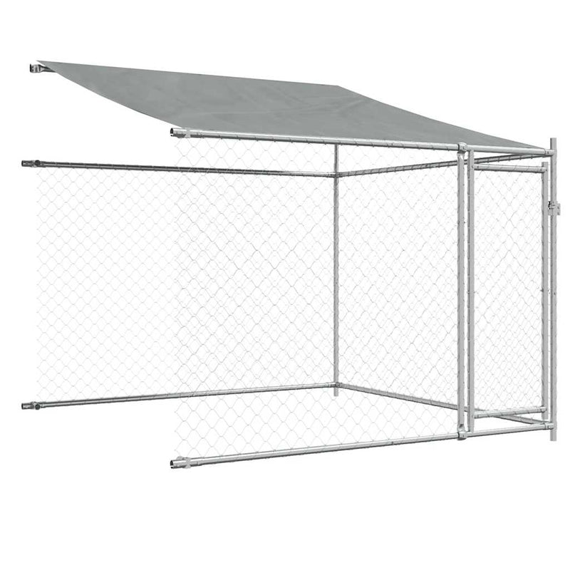 Cușcă câini cu acoperiș și uși, gri, 6x2x2 m, oțel galvanizat