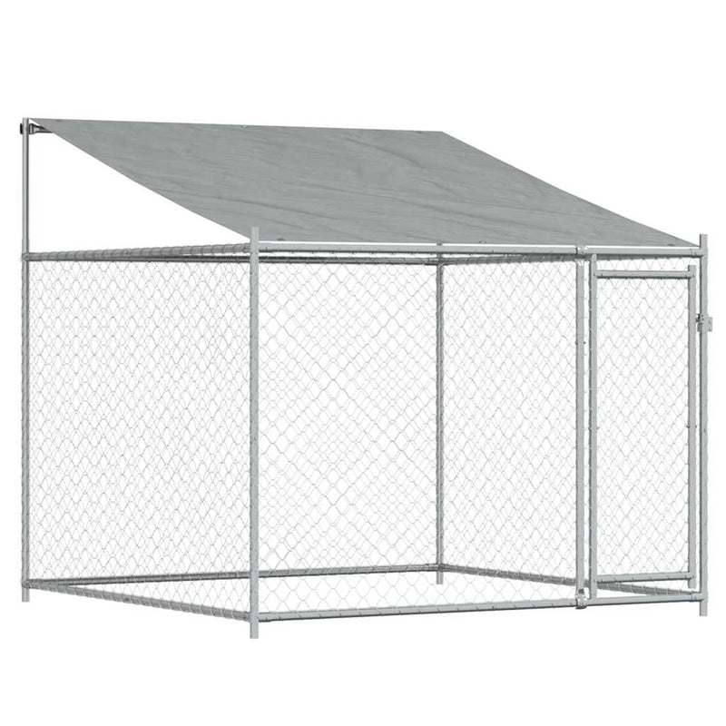 Cușcă câini cu acoperiș și uși, gri, 6x2x2 m, oțel galvanizat