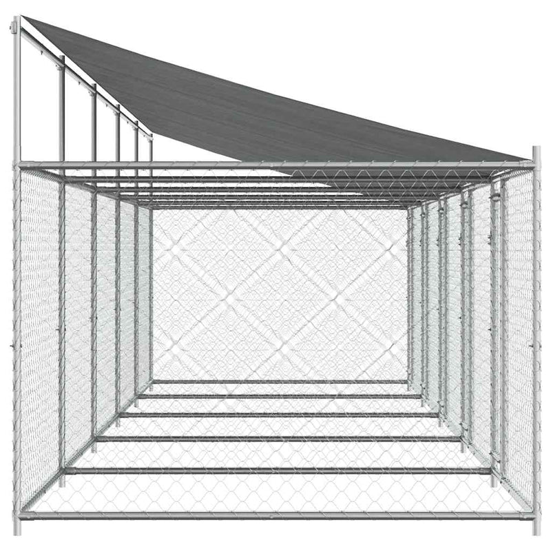 Cușcă câini cu acoperiș și uși, gri, 10x2x2 m, oțel galvanizat
