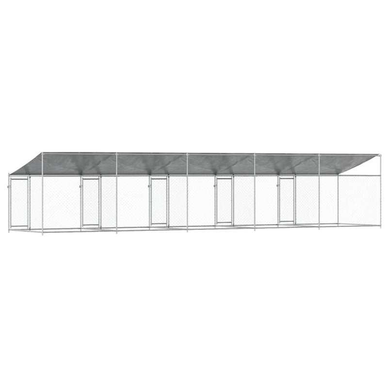 Cușcă câini cu acoperiș și uși, gri, 10x2x2 m, oțel galvanizat