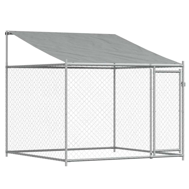 Cușcă câini cu acoperiș și uși, gri, 10x2x2 m, oțel galvanizat