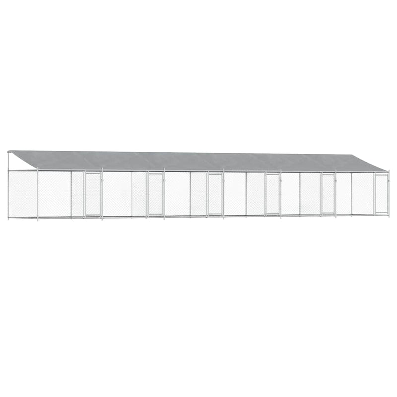 Cușcă câini cu acoperiș și uși, gri, 12x2x2 m, oțel galvanizat