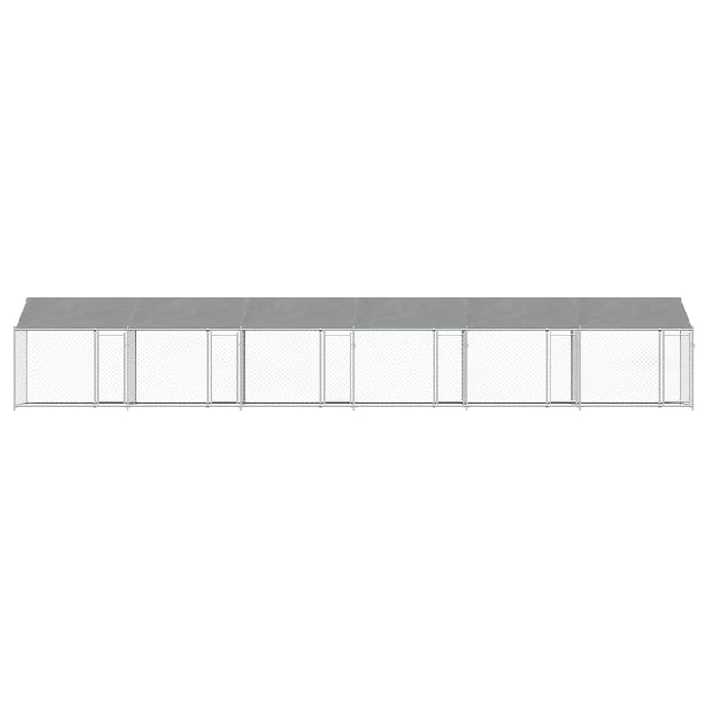 Cușcă câini cu acoperiș și uși, gri, 12x2x2 m, oțel galvanizat