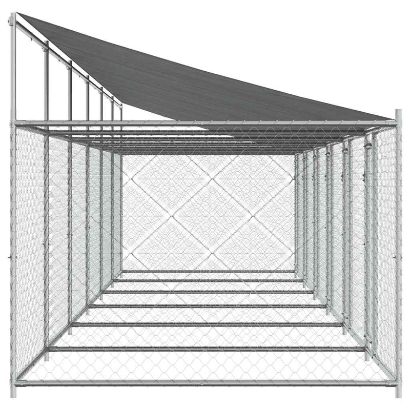 Cușcă câini cu acoperiș și uși, gri, 12x2x2 m, oțel galvanizat