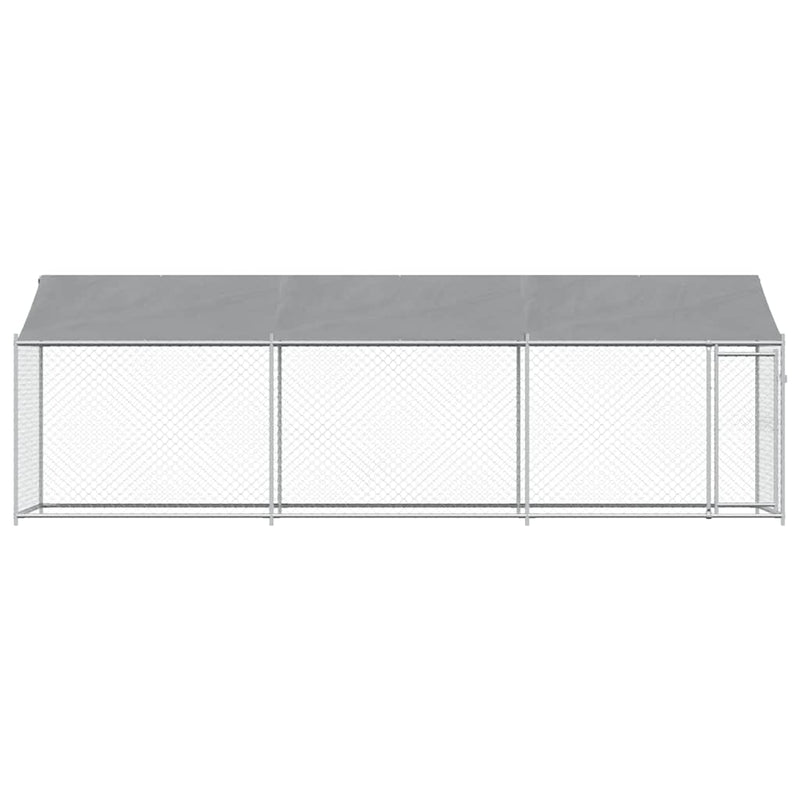 Cușcă câini cu acoperiș și uși, gri, 6x2x2 m, oțel galvanizat