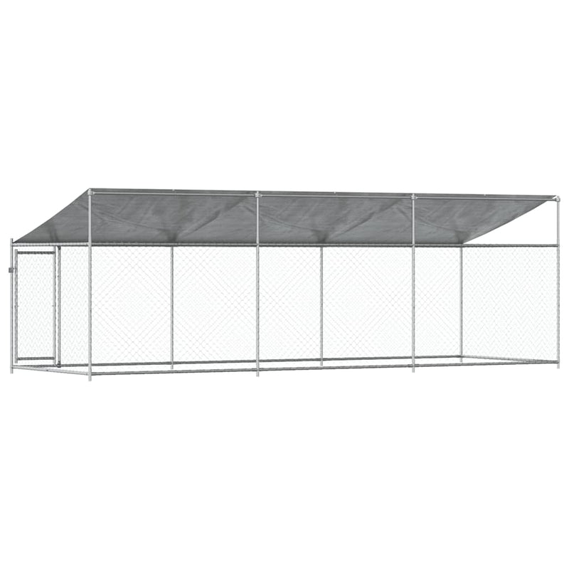 Cușcă câini cu acoperiș și uși, gri, 6x2x2 m, oțel galvanizat