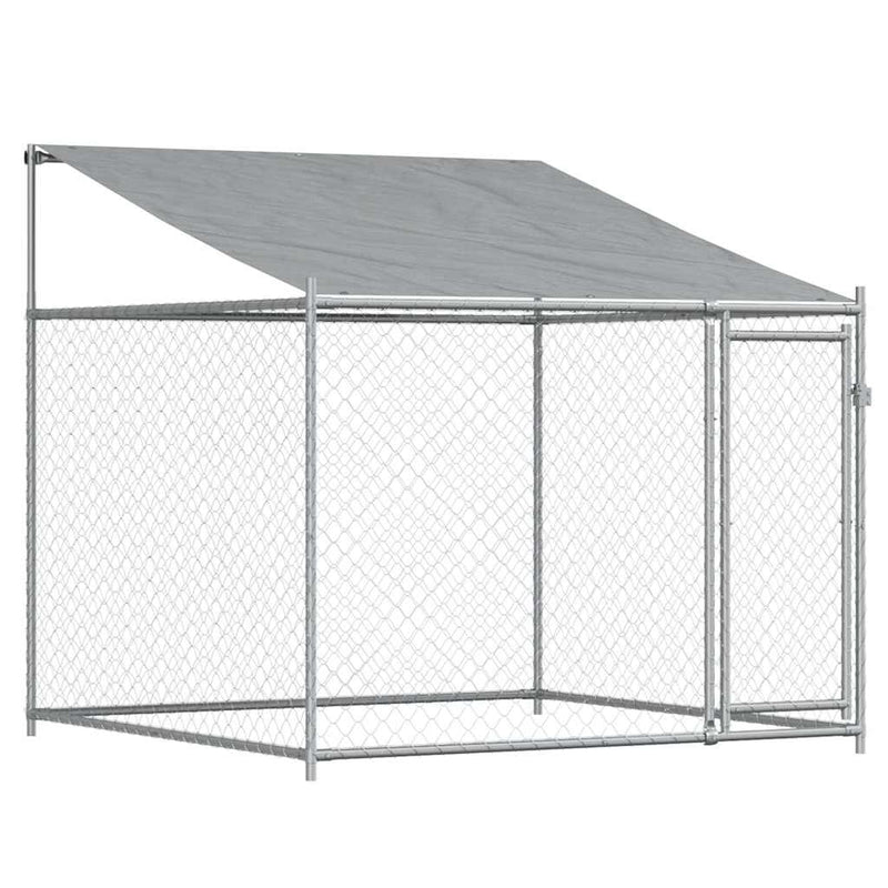 Cușcă câini cu acoperiș și uși, gri, 6x2x2 m, oțel galvanizat