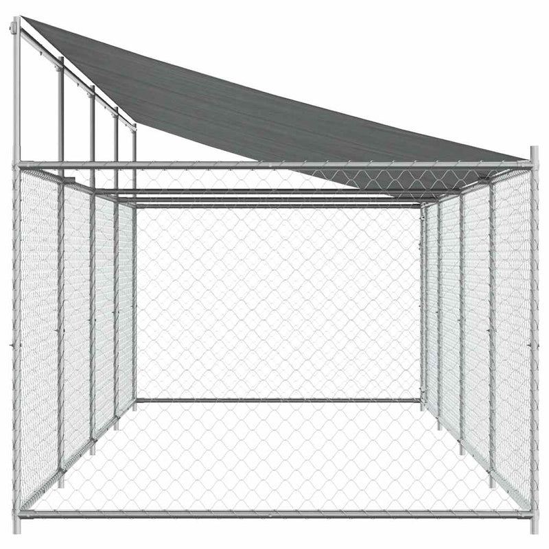 Cușcă câini cu acoperiș și uși, gri, 8x2x2 m, oțel galvanizat