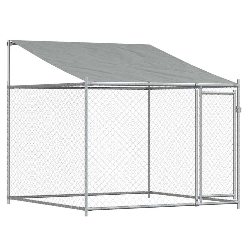 Cușcă câini cu acoperiș și uși, gri, 8x2x2 m, oțel galvanizat