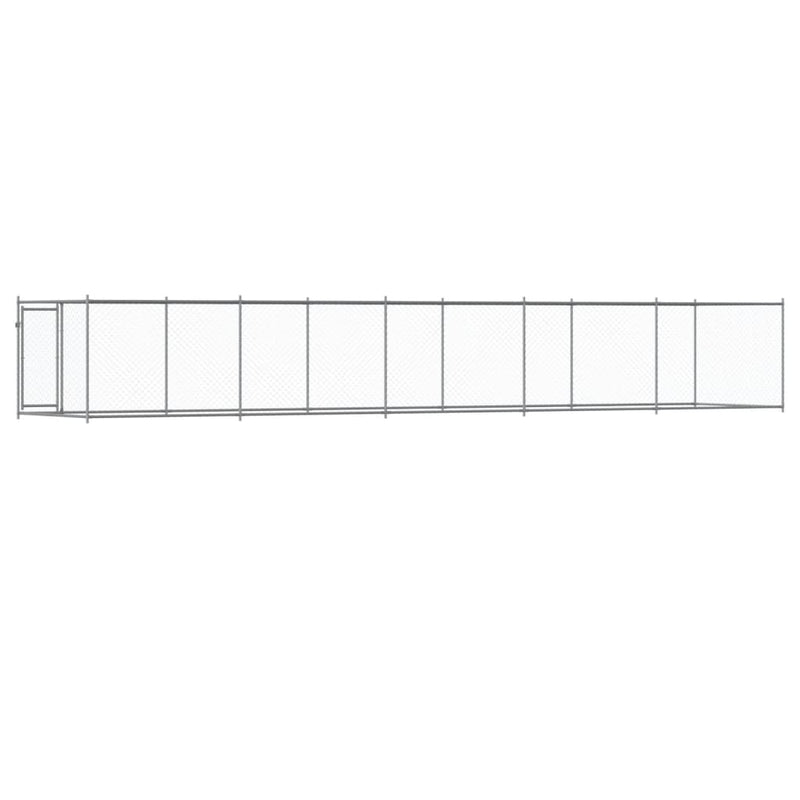 Cușcă pentru câini cu ușă, gri, 10x2x1,5 m, oțel galvanizat