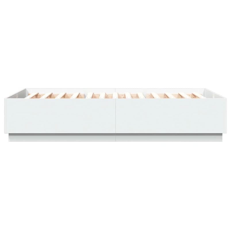 Cadru de pat cu lumini LED, alb, 150x200 cm, lemn prelucrat