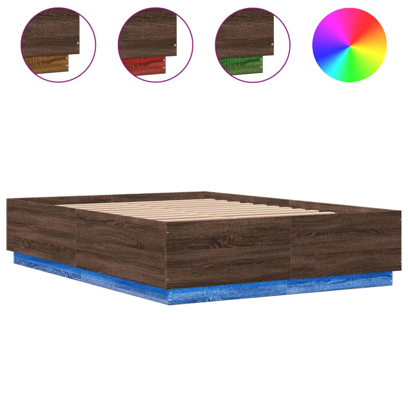 Cadru de pat cu lumini LED stejar maro 150x200cm lemn prelucrat
