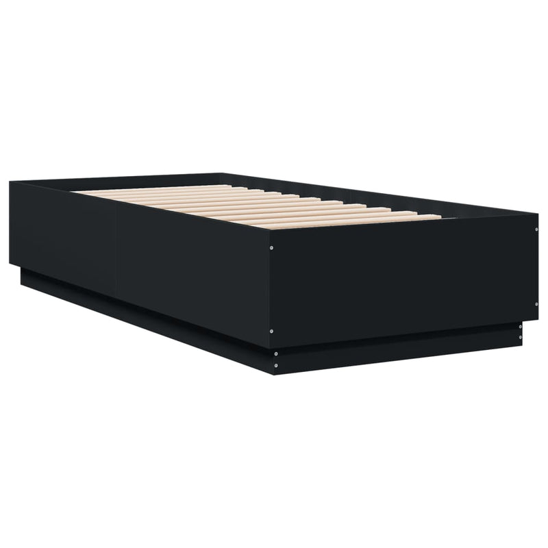 Cadru de pat cu lumini LED, negru, 100x200 cm, lemn prelucrat