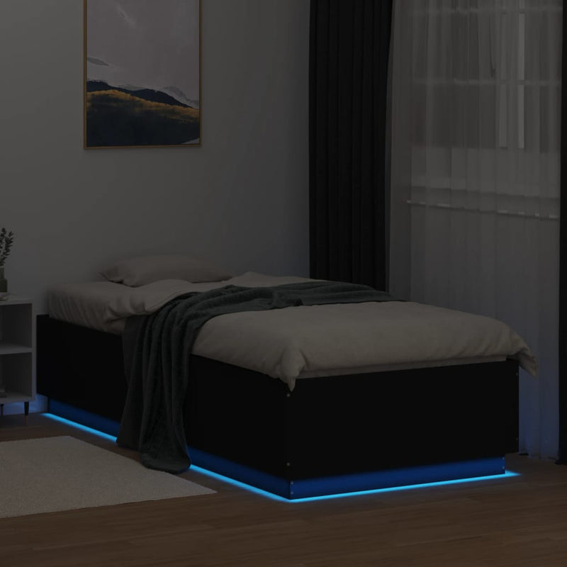 Cadru de pat cu lumini LED, negru, 100x200 cm, lemn prelucrat