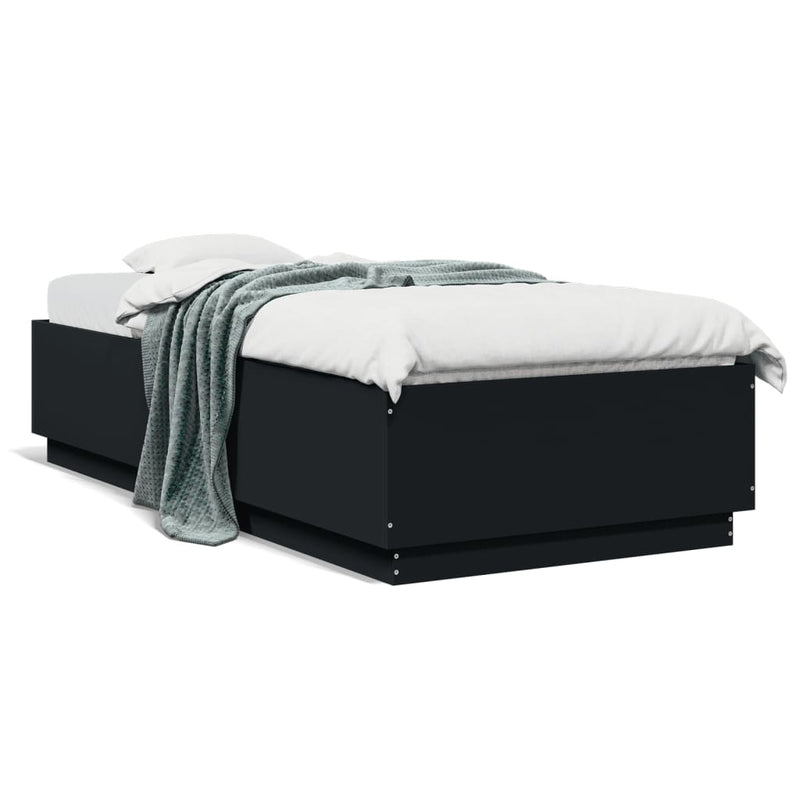 Cadru de pat cu lumini LED, negru, 100x200 cm, lemn prelucrat