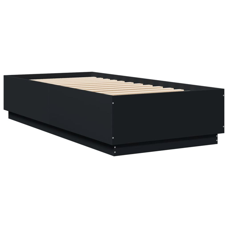 Cadru de pat cu lumini LED, negru, 100x200 cm, lemn prelucrat