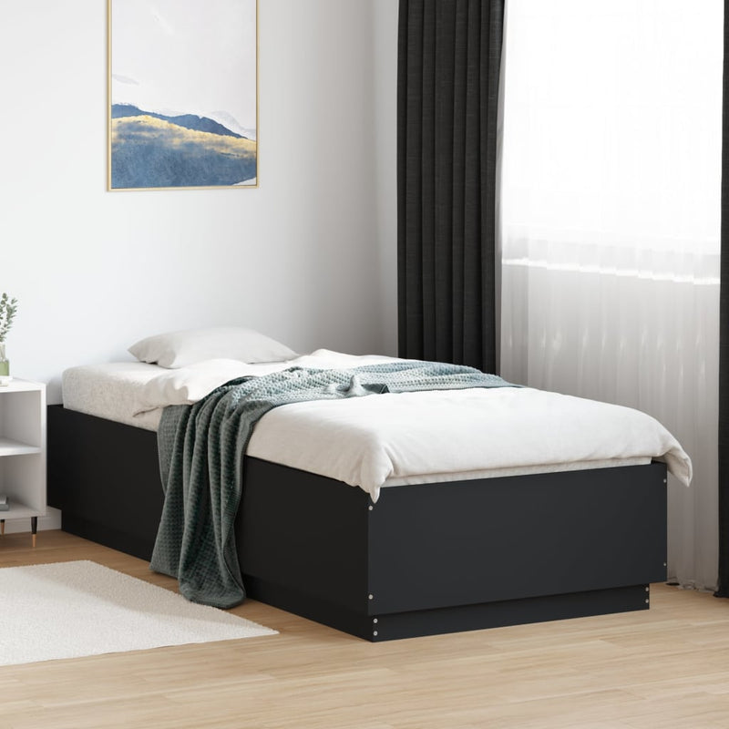 Cadru de pat cu lumini LED, negru, 100x200 cm, lemn prelucrat