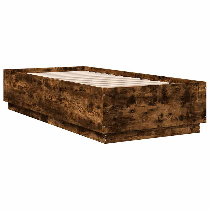 Cadru de pat cu LED, stejar fumuriu, 100x200 cm, lemn prelucrat