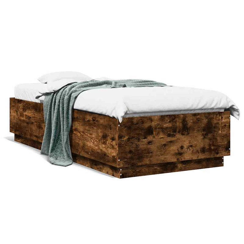Cadru de pat cu LED, stejar fumuriu, 100x200 cm, lemn prelucrat
