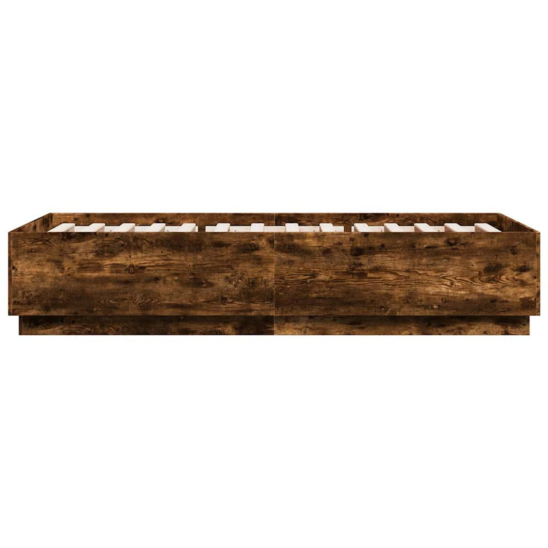 Cadru de pat cu LED, stejar fumuriu, 100x200 cm, lemn prelucrat