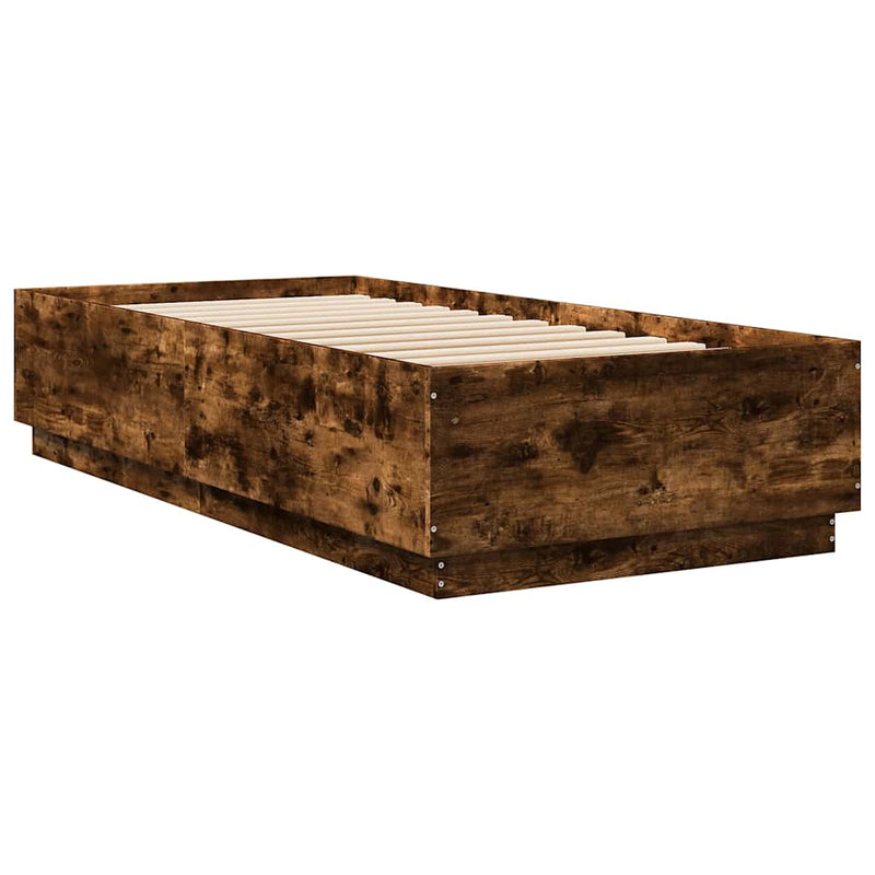 Cadru de pat cu LED, stejar fumuriu, 100x200 cm, lemn prelucrat