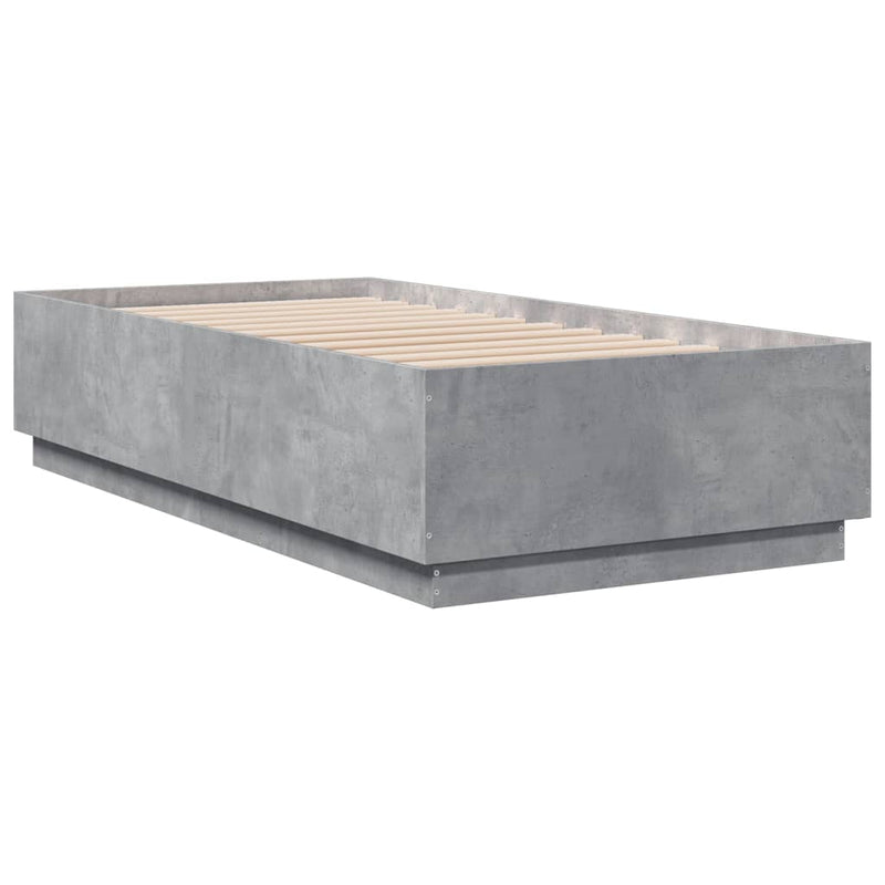 Cadru de pat cu LED, gri beton, 75x190 cm, lemn prelucrat