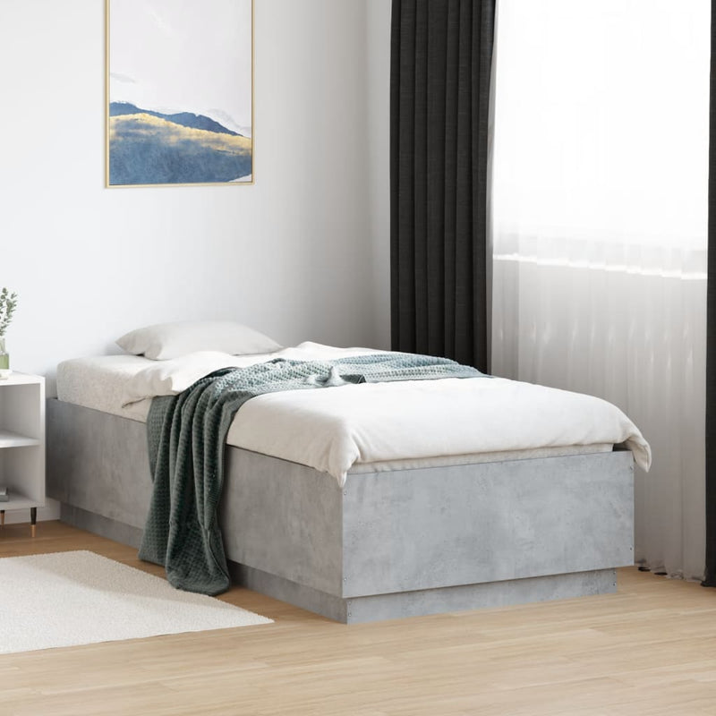 Cadru de pat cu LED, gri beton, 75x190 cm, lemn prelucrat
