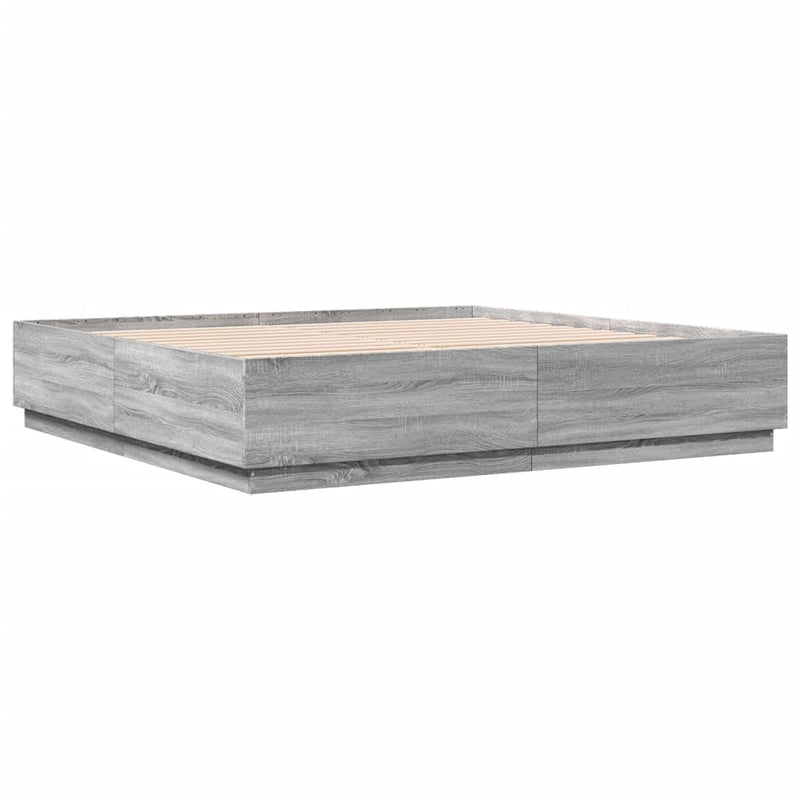 Cadru de pat, gri sonoma, 200x200 cm, lemn prelucrat