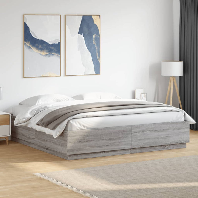 Cadru de pat, gri sonoma, 200x200 cm, lemn prelucrat