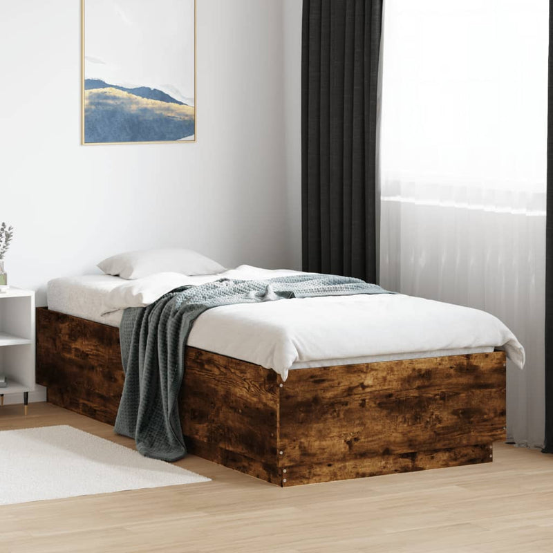 Cadru de pat, stejar fumuriu, 90x200 cm, lemn prelucrat