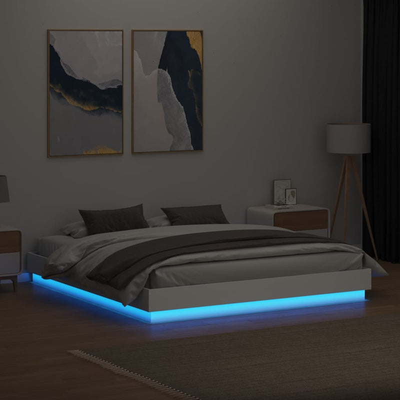 Cadru de pat cu lumini LED, alb, 200x200 cm