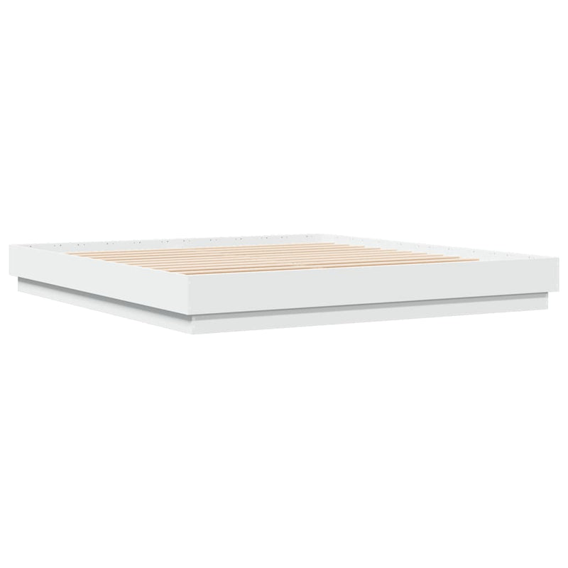 Cadru de pat cu lumini LED, alb, 200x200 cm