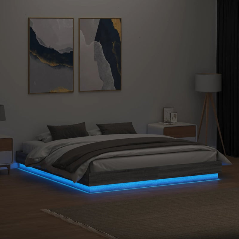 Cadru de pat cu lumini LED, gri sonoma, 200x200 cm