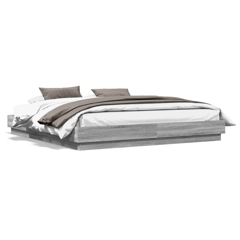 Cadru de pat cu lumini LED, gri sonoma, 200x200 cm