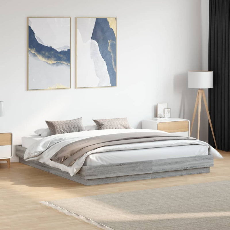 Cadru de pat cu lumini LED, gri sonoma, 200x200 cm