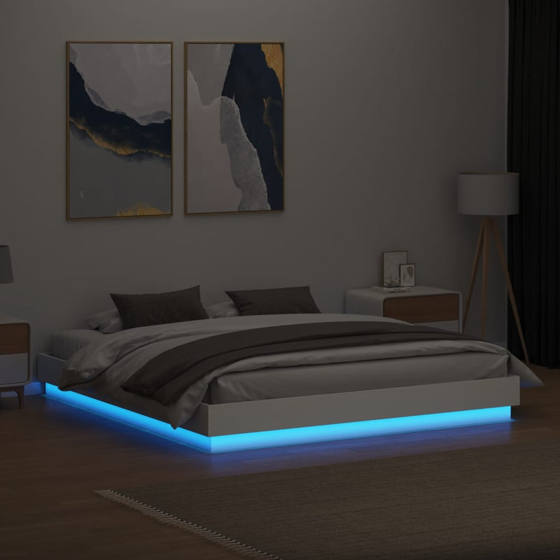 Cadru de pat cu lumini LED, alb, 180x200 cm