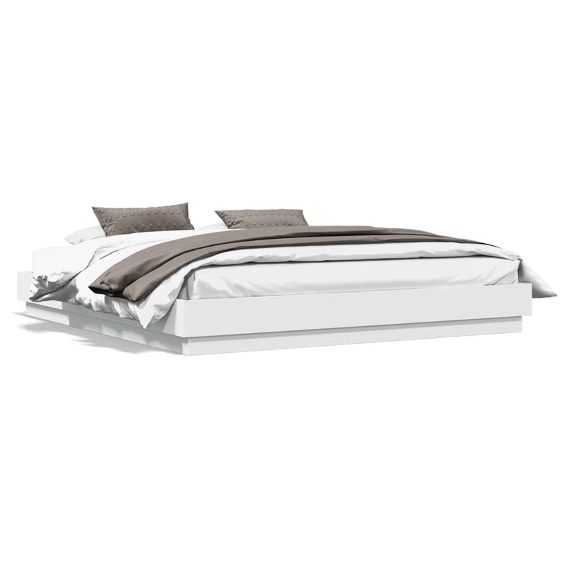 Cadru de pat cu lumini LED, alb, 180x200 cm