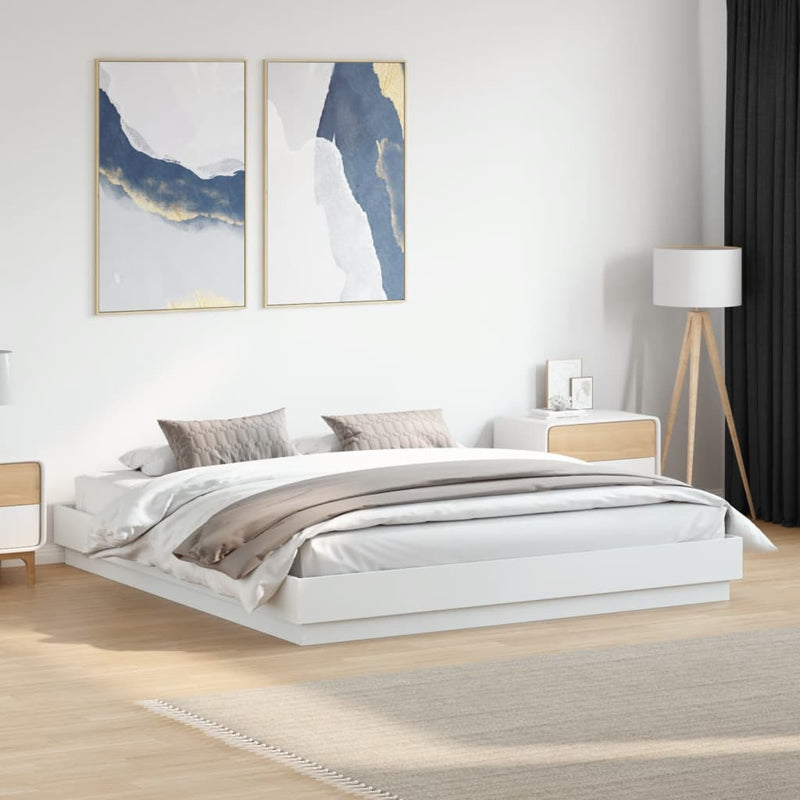 Cadru de pat cu lumini LED, alb, 180x200 cm