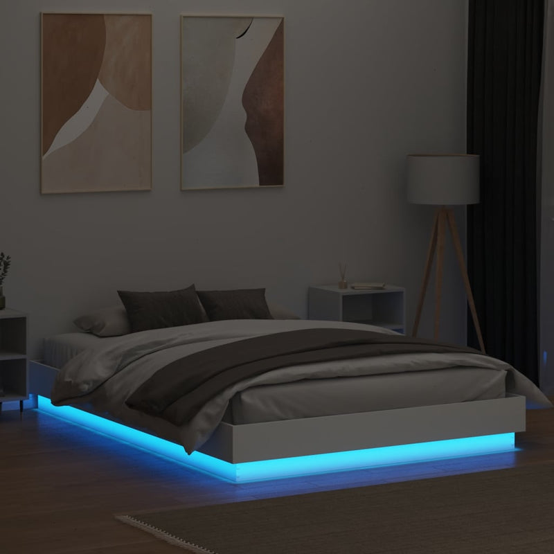 Cadru de pat cu lumini LED, alb, 160x200 cm