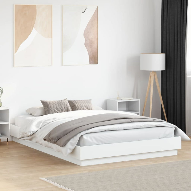 Cadru de pat cu lumini LED, alb, 160x200 cm