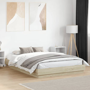 Cadru de pat cu lumini LED, stejar sonoma, 150x200 cm