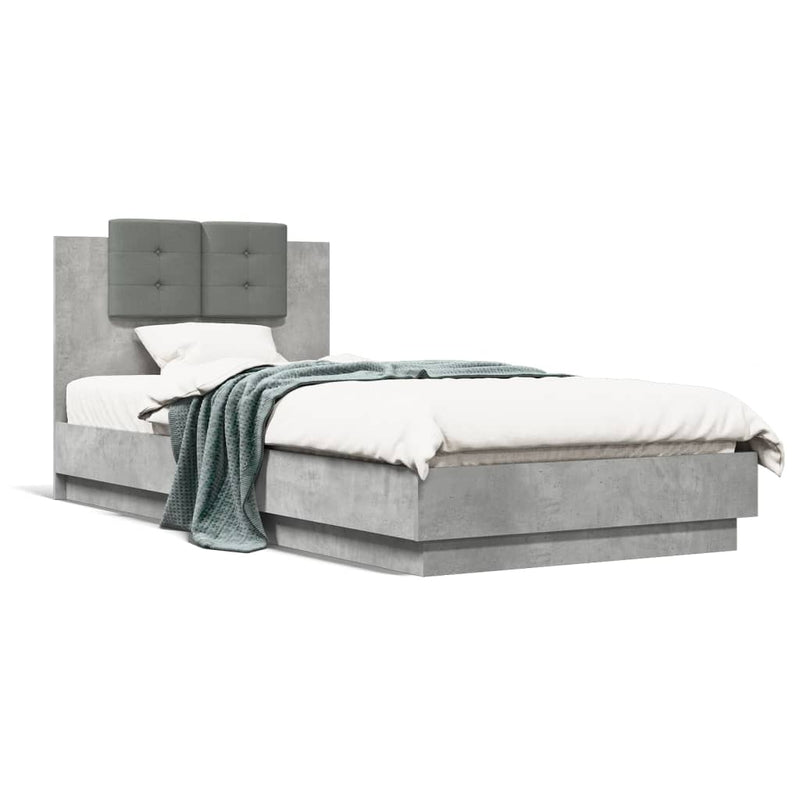 Cadru de pat cu tăblie gri beton 100x200 cm lemn prelucrat