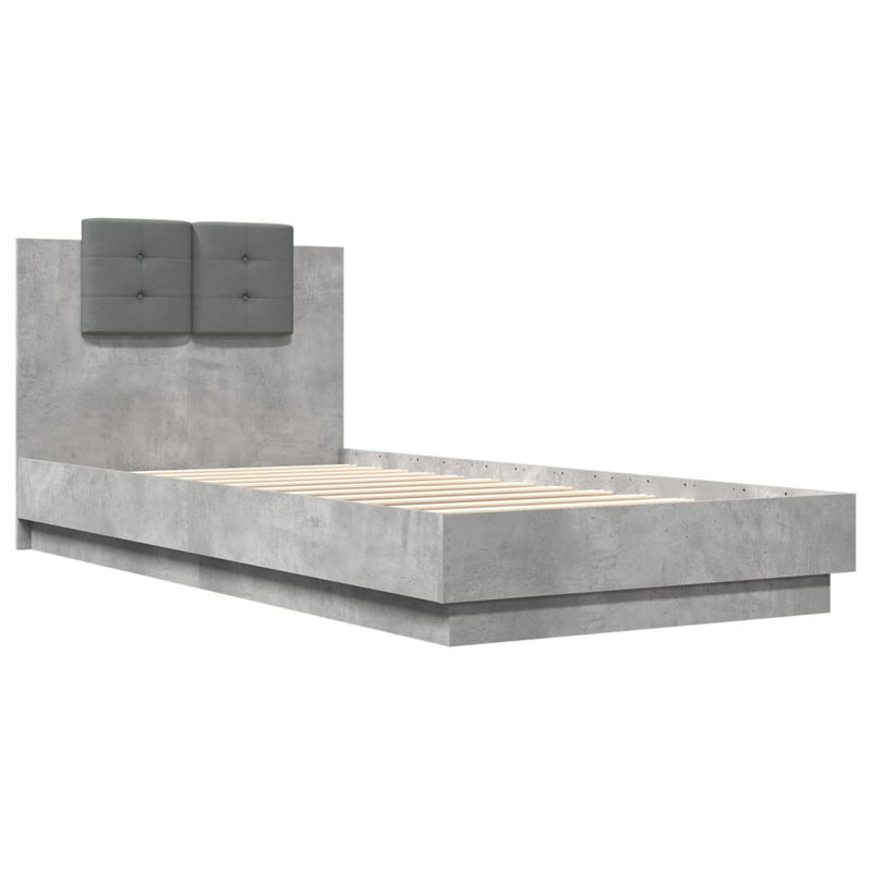 Cadru de pat cu tăblie gri beton 100x200 cm lemn prelucrat