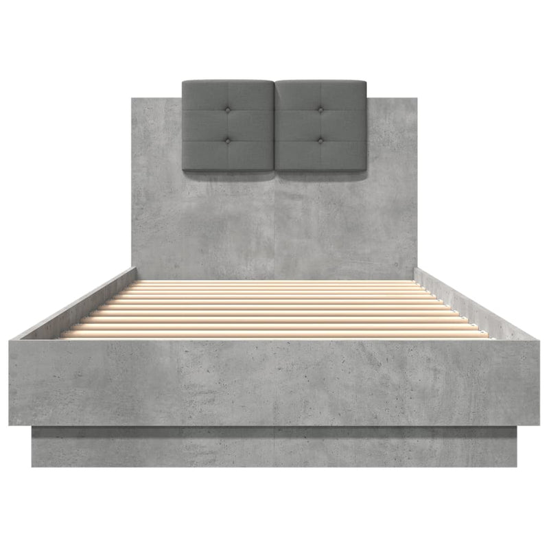 Cadru de pat cu tăblie gri beton 100x200 cm lemn prelucrat