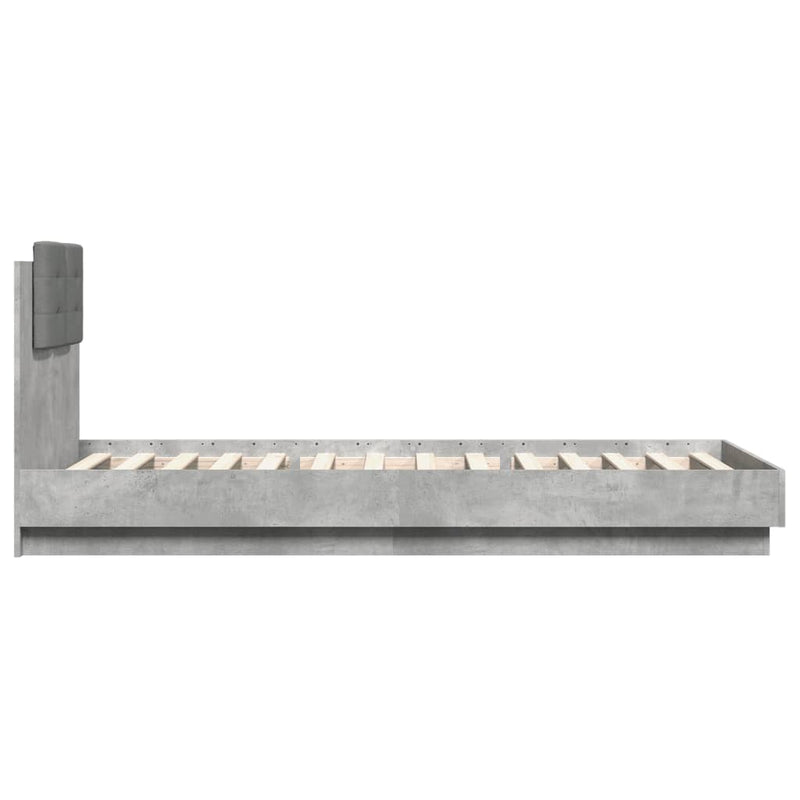 Cadru de pat cu tăblie gri beton 100x200 cm lemn prelucrat