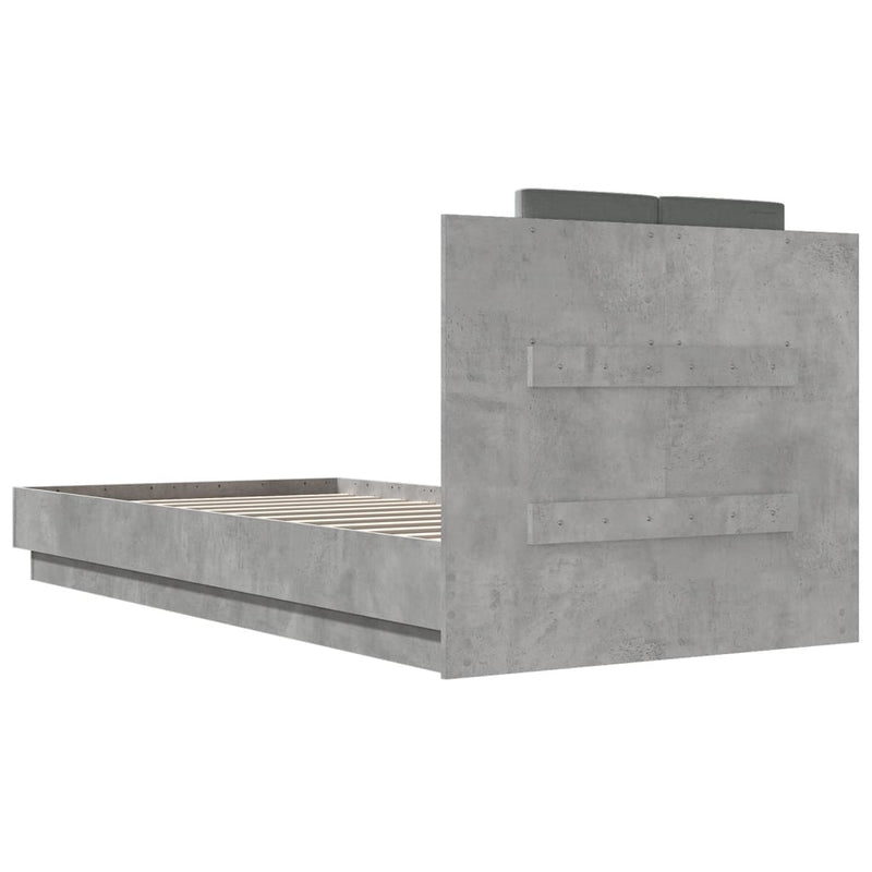 Cadru de pat cu tăblie gri beton 100x200 cm lemn prelucrat