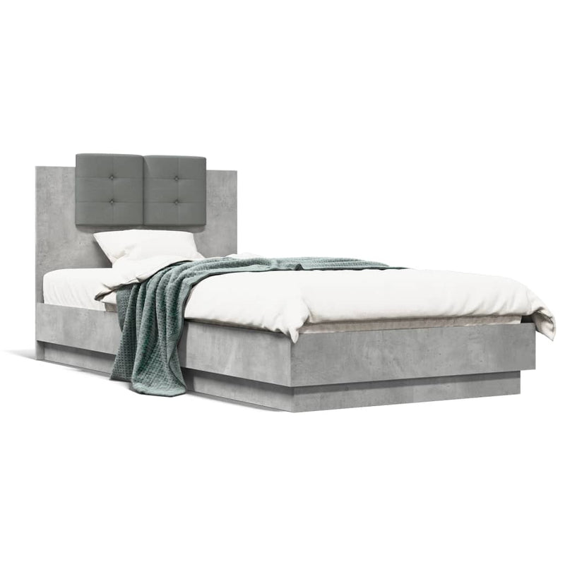 Cadru de pat cu tăblie, gri beton, 75x190 cm, lemn prelucrat