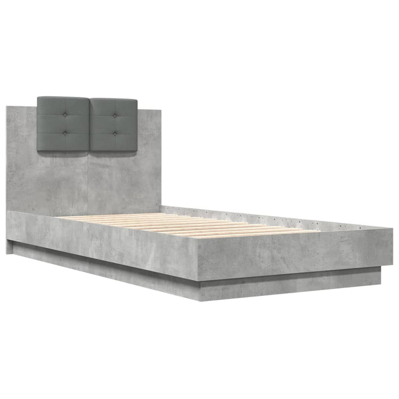 Cadru de pat cu tăblie, gri beton, 75x190 cm, lemn prelucrat