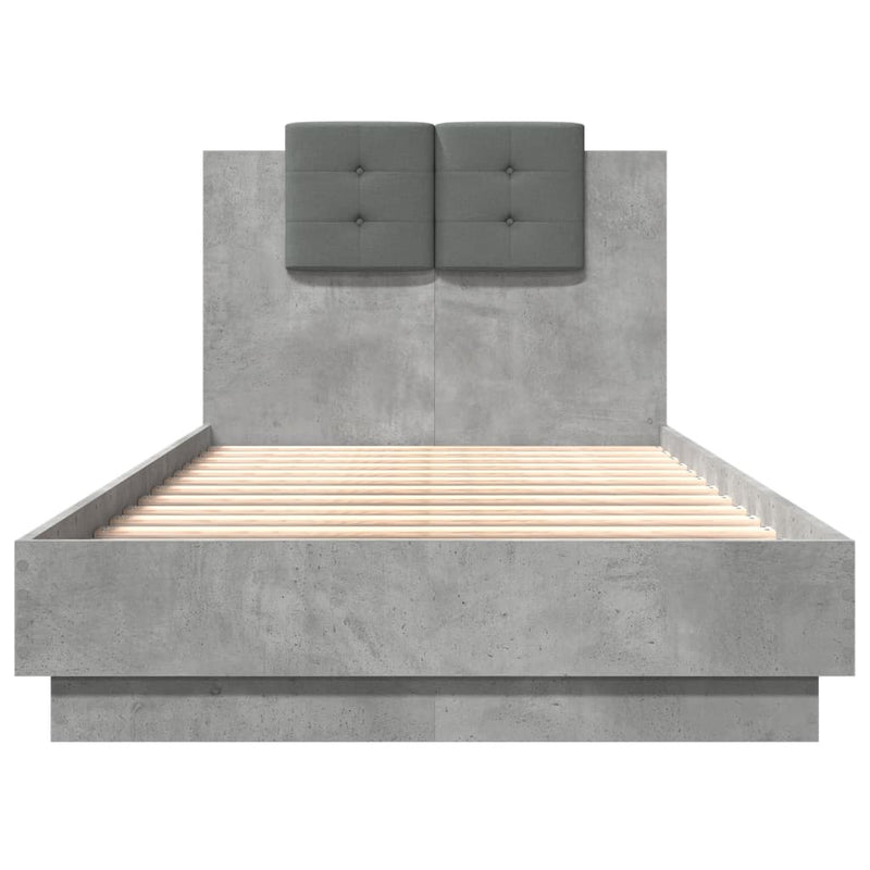 Cadru de pat cu tăblie, gri beton, 75x190 cm, lemn prelucrat