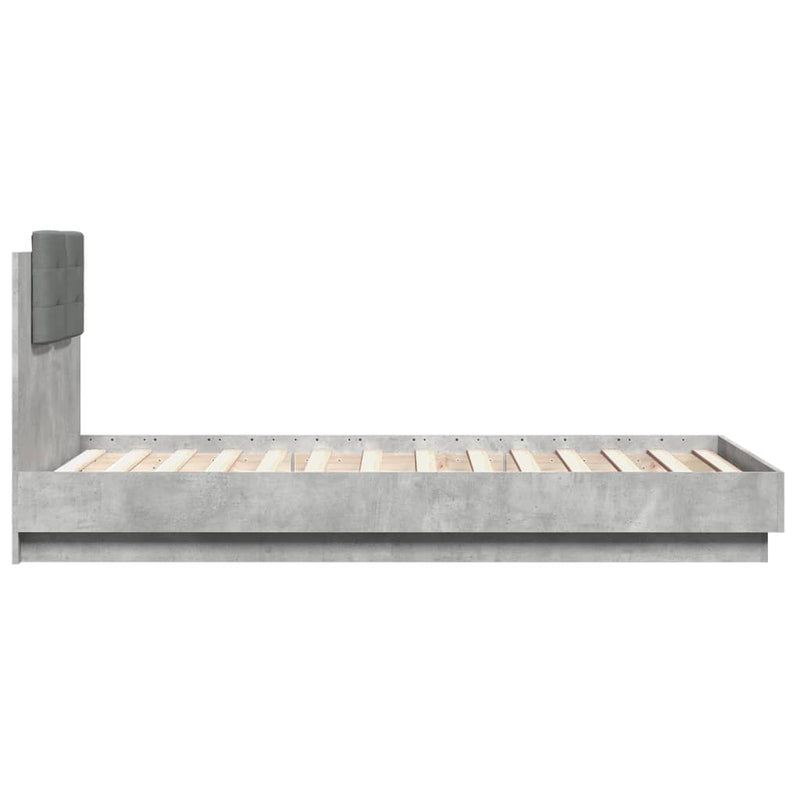 Cadru de pat cu tăblie, gri beton, 75x190 cm, lemn prelucrat